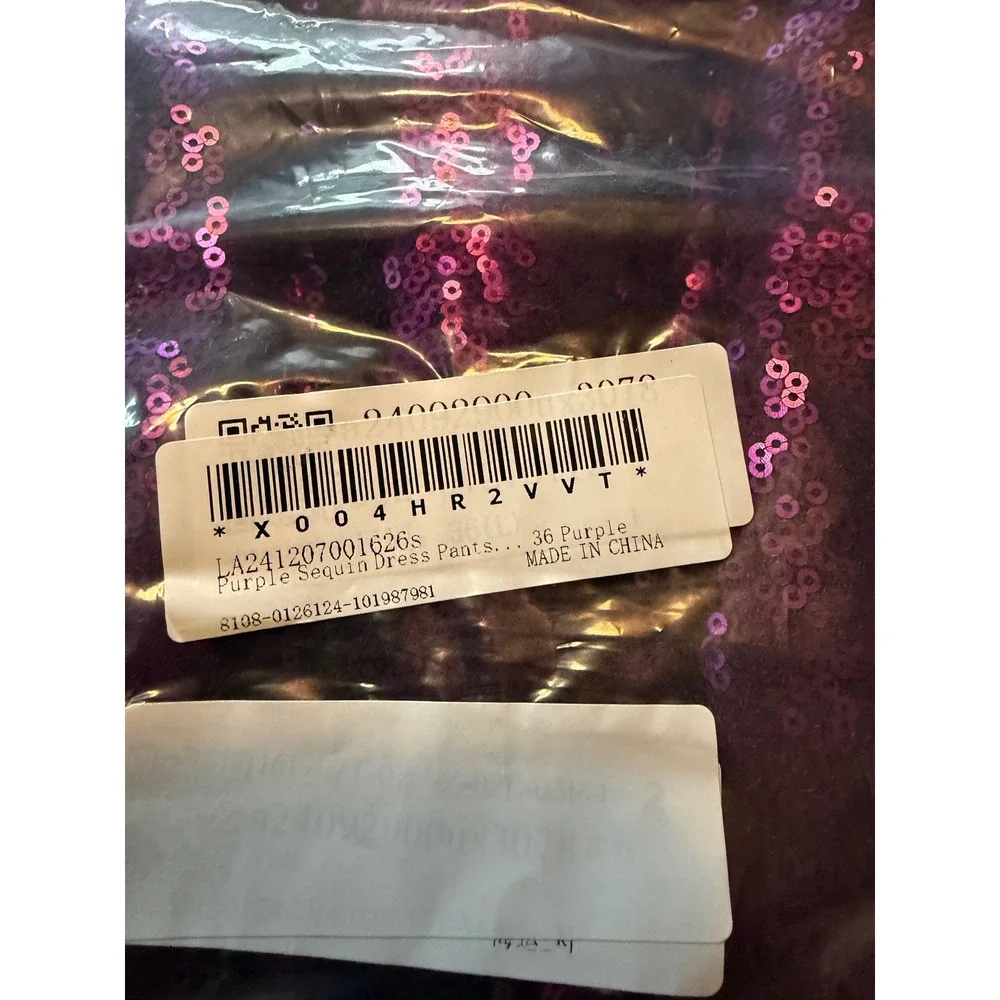 Lars Amadeus Mens Purple Sequin Dress Pants Stage Party Trousers Size 36 New